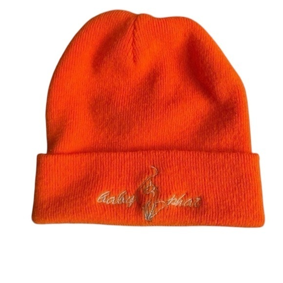 Baby Phat Knit Beanie Hat • Bright Orange Gold Logo Flip Up - Picture 1 of 2